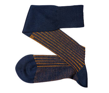 VICCEL / CELCHUK Knee Socks Shadow Stripe Navy Blue Mustard 