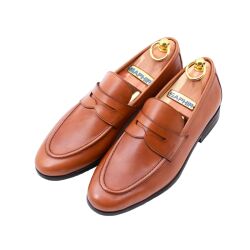 Jasnobrązowe skórzane mokasyny męskie TLB Sacchetto na gumowej podeszwie rubber 111