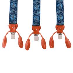 Elegancki prezent dla mężczyzny - granatowe, niebieskie szelki ekskluzywne. Braces, suspenders, patine.