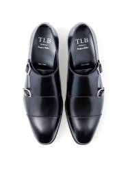 TLB Mallorca Double Monks Boxcalf Negro. Czarne eleganckie casualowe buty do jeansów.