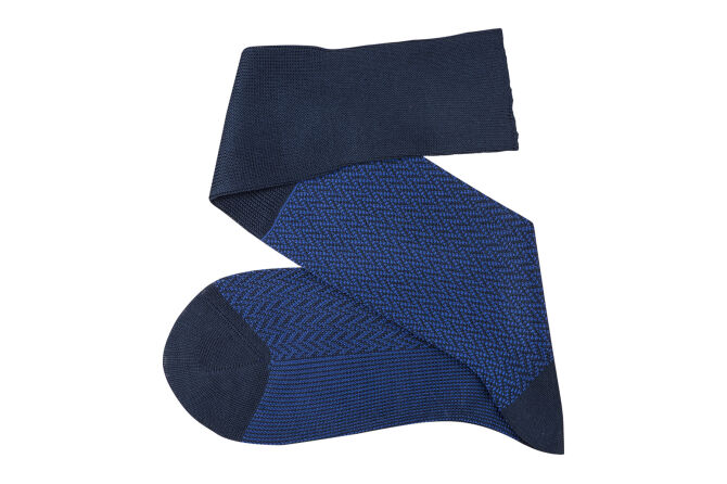 VICCEL / CELCHUK Knee Socks Herringbone Navy Blue / Royal Blue