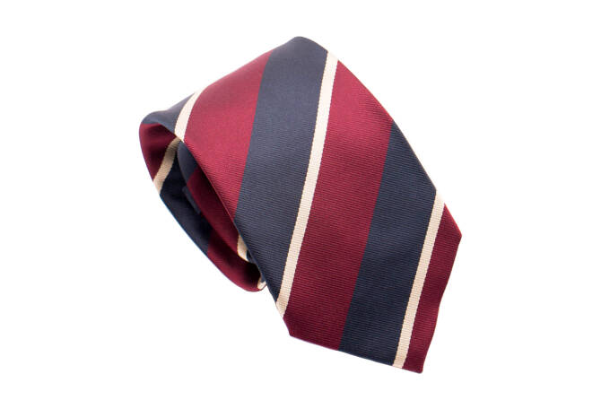 PATINE Tie Silk Stripe Rouge Hermes / Bleu Petrol / Or Pale