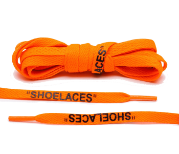 LACE LAB OFF-WHITE Laces 8mm Neon Orange / Black - Pomarańczowe płaskie sznurowadła z czarnym napisem