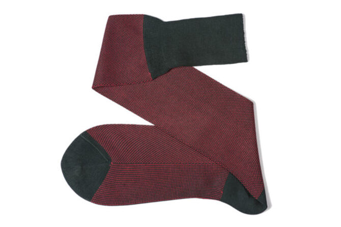 VICCEL / CELCHUK Knee Socks Birdseye Dark Green / Red