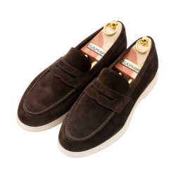 Ciemnobrązowe loafersy na gumowej podeszwie szyte metodą blake