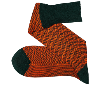 VICCEL Knee Socks Herringbone Dark Green / Orange