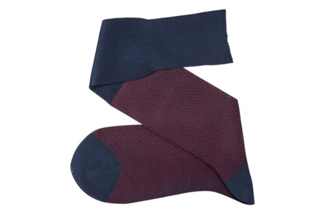 VICCEL / CELCHUK Knee Socks Herringbone Navy Blue / Burgundy