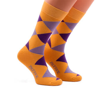 PATINE Socks PARO03-4044 - Żółte skarpety w fioletowe romby