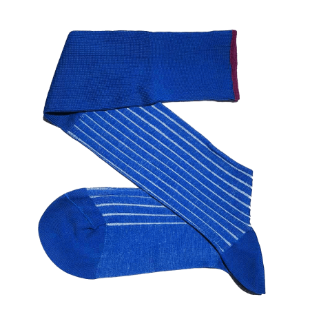 niebieskie bawełniane podkolanówki męskie viccel knee socks shadow stripe royal blue white
