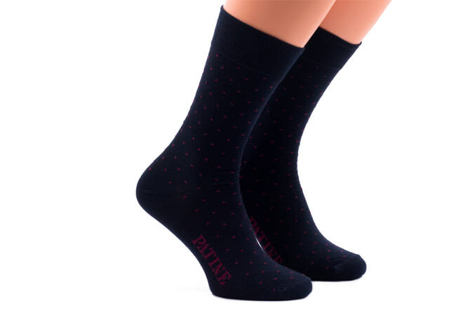 PATINE Socks PAKO01-0407 - Granatowe skarpety w bordowe kropki