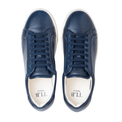 Klasyczne granatowe skórzane sneakersy męskie, TLB MALLORCA SNEAKERS S2 Beta Plus Deco Soft Navy OFF White - Granatowe skórzane Sneakersy