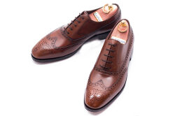 Brogues old england marron. Brązowe skórzane luksusowe obuwie eleganckie z ażurkami i dekoracyjnymi zdobieniami biznesowe, biurowe, ślubne, okolicznościowe, gyw, męskie.