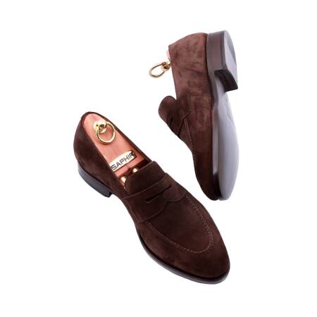 Penny loafers, suede brown podeszwa skórzana, goodyear welted, casual, smart casual. Zamsz,