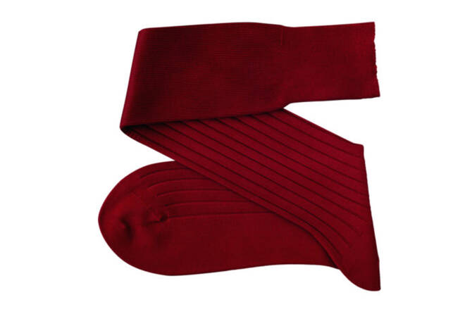 VICCEL / CELCHUK Knee Socks Solid Claret Red Cotton