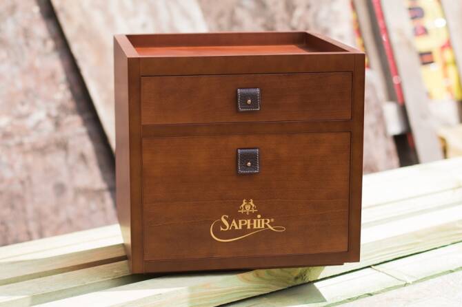 SAPHIR MDOR Box Tiroir Acajou - Drewniana luksusowa skrzynka na kosmetyki i akcesoria do pielęgnacji obuwia