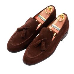 Ciemnobrązowe zamszowe loafersy męskie. Ciemnobrązowe eleganckie mokasyny męskie, na gumowej podeszwie 111 