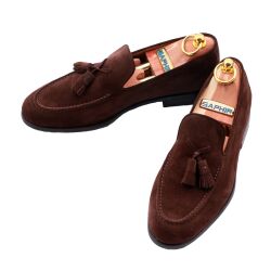 Klasyczne ciemnobrązowe zamszowe loafersy męskie.TLB MALLORCA Sacchetto 2035 F R111 Suede Marron