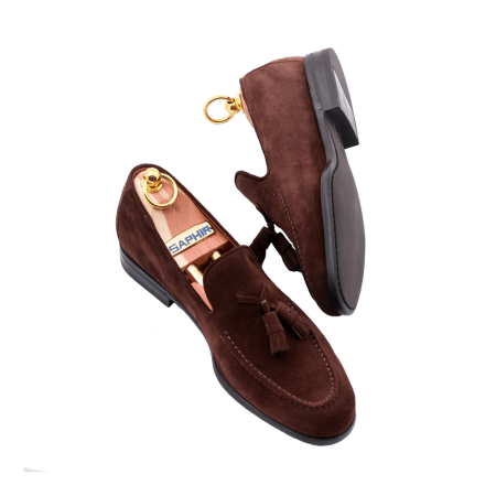 Ciemnobrązowe zamszowe mokasyny męskie TLB Sacchetto 2035 na gumowej podeszwie rubber 111