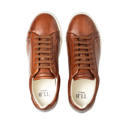 Klasyczne brązowe skórzane sneakersy męskie, TLB MALLORCA SNEAKERS S2 Beta Plus Deco Soft Castana OFF White - brązowe skórzane Sneakersy