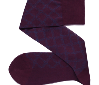 VICCEL Knee Socks Tartan Burgundy / Royal Blue - Cienkie podkolanówki męskie