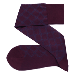 VICCEL Knee Socks Tartan Burgundy / Royal Blue - Cienkie podkolanówki męskie