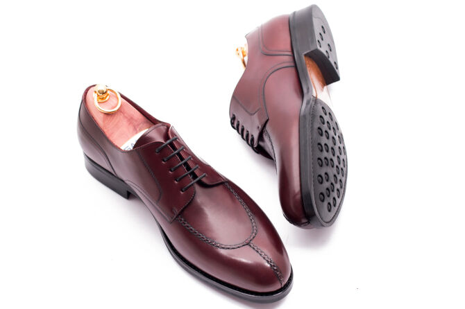 Howard F / Vegano burgundy skórzane eleganckie klasyczne buty męskie typu derby split toe patine tlb 534s szyte metodą goodyear welted na gumowej podeszwie. Casualowe obuwie stylowe na spotkania biznesowe. Męskie buty ślubne. split toe, skóra licowa, gładka cholewka,  burgund, bordo