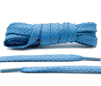 LACE LAB Reflective FLAT 2.0 Laces 9mm Cove Blue - Płaskie niebieskie sznurówki do butów