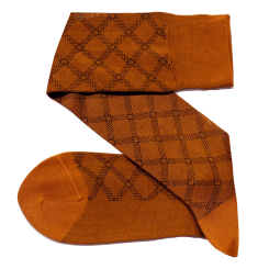 VICCEL / CELCHUK Knee Socks Tartan Mustard / Brown - Cienkie podkolanówki męskie