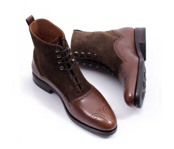 PATINE Balmoral Boots 77010 G Brown & Suede Olive - brązowe trzewiki męskie