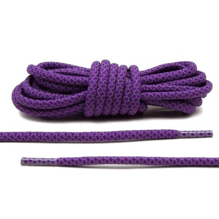 Odblaskowe okrągłe sznurowadła fioletowe, stworzone do popularnych modeli Yeezy boots czy innych modeli Adidasa.