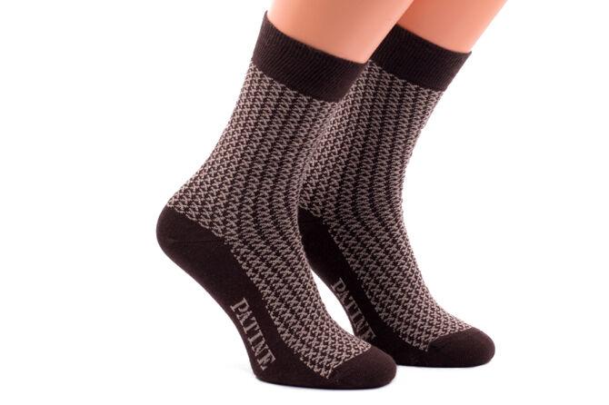 PATINE Socks PAPE01-2332 - Brązowe skarpety w krzyżyki (SALE)