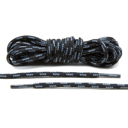 LACE LAB Black / Grey Boot Laces 4mm - Okrągłe sznurowadła do traperów