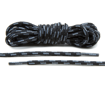 LACE LAB Black / Grey Boot Laces 4mm - Okrągłe sznurowadła do traperów