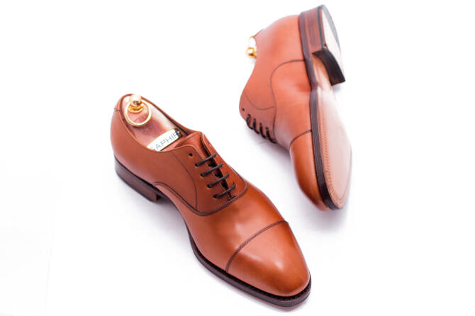 Eleganckie obuwie koloru jasno brązowego typu oxford z skórzaną podeszwą. Szyte metodą ramową. Yanko shoes  14272  Cambridge cuero
