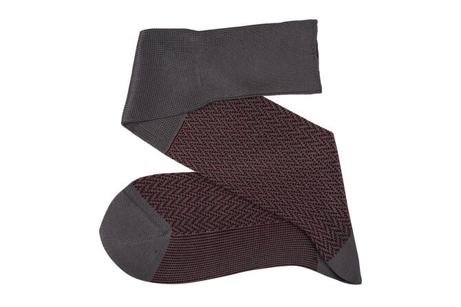 VICCEL / CELCHUK Knee Socks Herringbone Gray / Burgundy