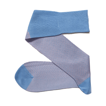niebiesko różowe ekskluzywne podkolanówki bawełniane męskie viccel knee socks herringbone sky blue light pink