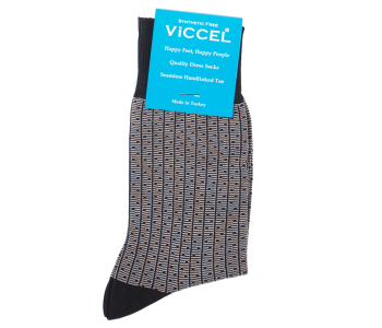 VICCEL Knee Socks Black Light Gray Vertical Striped and Dots Socks