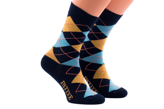 PATINE Socks PARO02-0045 - Granatowe skarpety w niebieskie i żółte romby