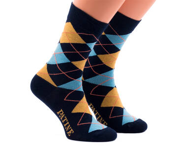 PATINE Socks PARO02-0045 - Granatowe skarpety w niebieskie i żółte romby