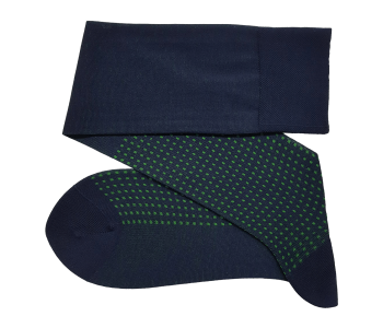 VICCEL / CELCHUK Knee Socks Square Dots Navy Blue / Pistacio Green