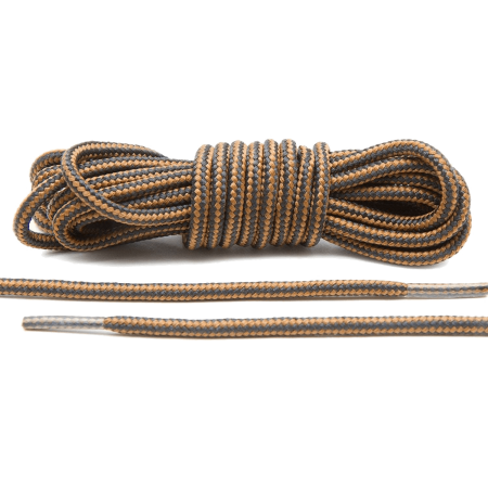 LACE LAB Black / Tan Boot Laces 4mm - Okrągłe sznurowadła do traperów
