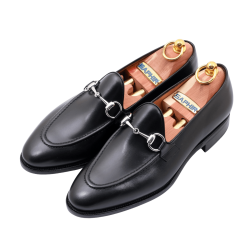 Eleganckie czarne loafersy mokasyny męskie TLB 284 na skórzanej podeszwie wykonane metodą goodyear welted