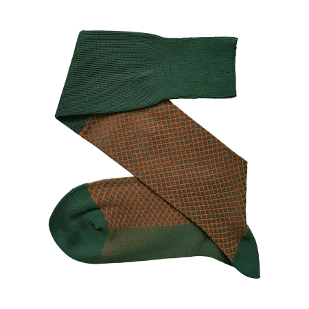 zielone podkolanówki męskie z bawełny egipskiej viccel knee socks fish net forest green orange