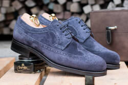 Brogues yanko 14741Y blue. Granatowe zamszowe obuwie eleganckie, biznesowe, biurowe, ślubne, okolicznościowe, gyw, męskie.