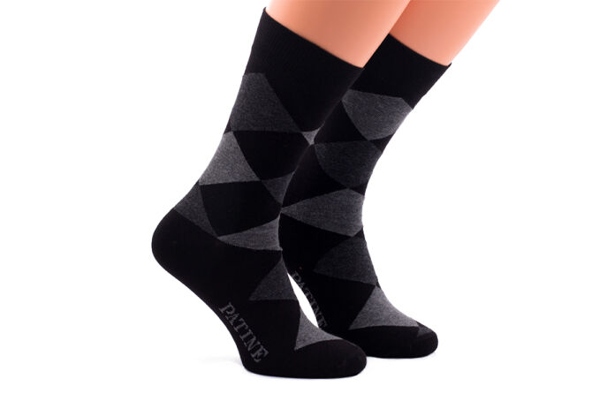 PATINE Socks PARO03-2999 - Czarne skarpety w szare romby (SALE)