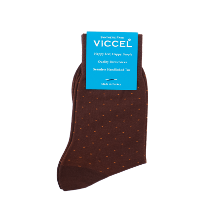brązowe eleganckie bawełniane skarpety męskie w kropki musztardowe viccel socks
 pindot brown mustard
