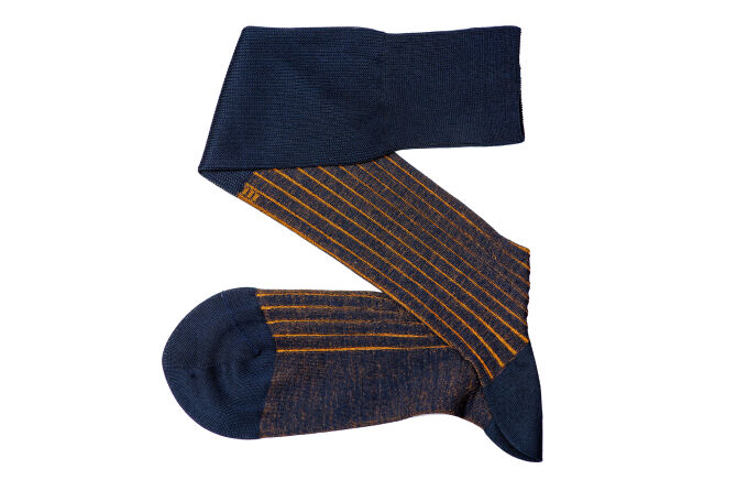 VICCEL / CELCHUK Knee Socks Shadow Stripe Navy Blue Mustard 