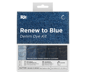 RIT DYE Renew to BLUE Denim Dye Kit 2x 8oz + Gloves - BOLD BLUE / GŁĘBOKO NIEBIESKI zestaw do barwienia tkanin