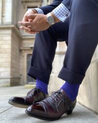 Wytrzymałe eleganckie podkolanówki męskie z bawełny egipskiej viccel knee socks pin dots royal blue red