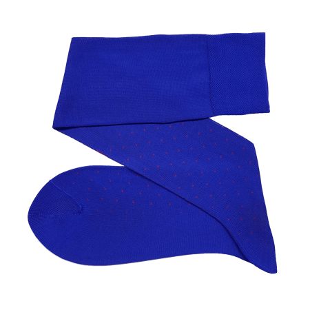 niebieskie ekskluzywne podkolanówki bawełniane męskie viccel knee socks pin dots royal blue red